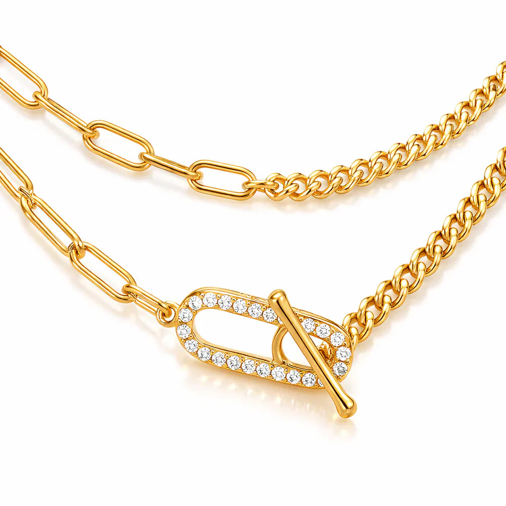 Georgini Alchemy Paperclip Curb Fob Necklace Gold Plated Silver