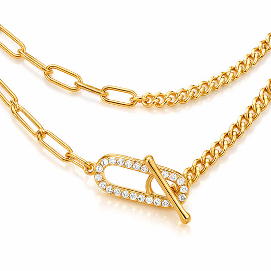 Georgini Alchemy Paperclip Curb Fob Necklace Gold Plated Silver
