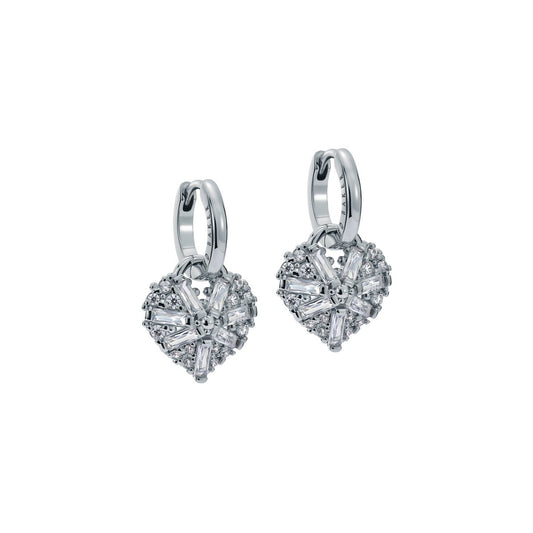 TED BAKER CHERISE: Crystal Cluster Heart Huggie Drop Earrings Silver Tone