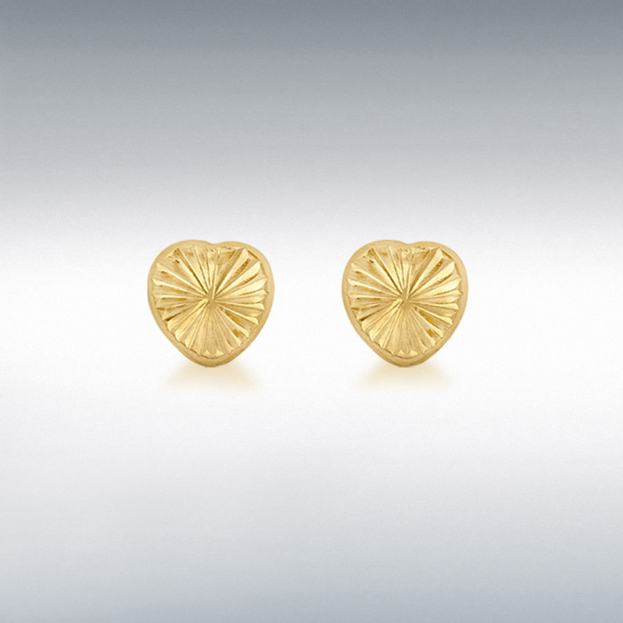 9ct Yellow Gold Diamond Cut Heart Stud Earrings