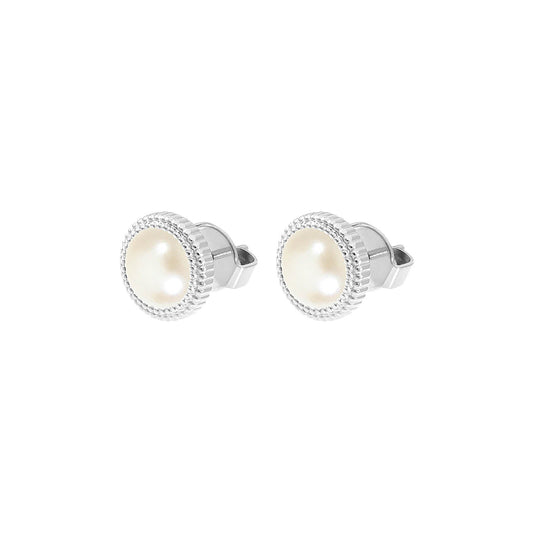 Fabero Flat Ear Studs 10 mm - Silver Pearl
