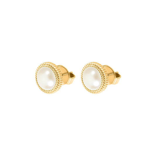 Fabero Flat Ear Studs 10 mm - Gold Pearl