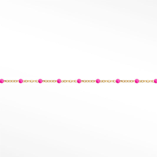 14ct Gold Cable Chain Bracelet with Pink Enamel Beads