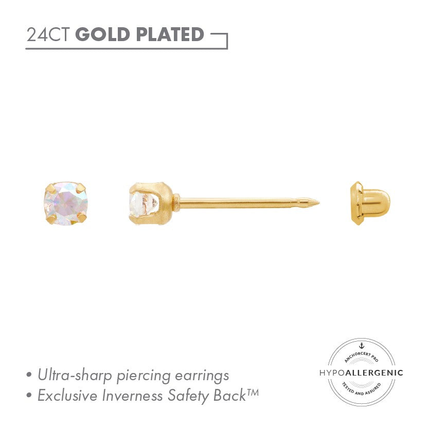 Inverness 24ct Gold Plated Stainless Steel 3mm 'AB' CZ