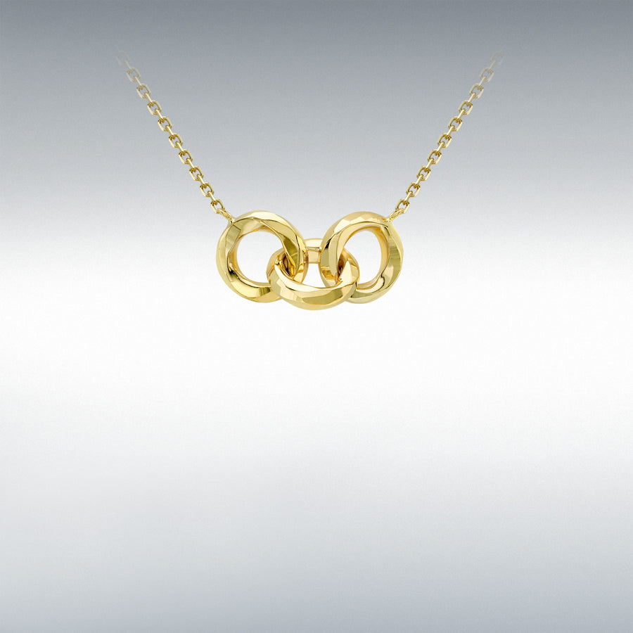 9ct Yellow Gold Diamond Cut Linked-Rings Necklace