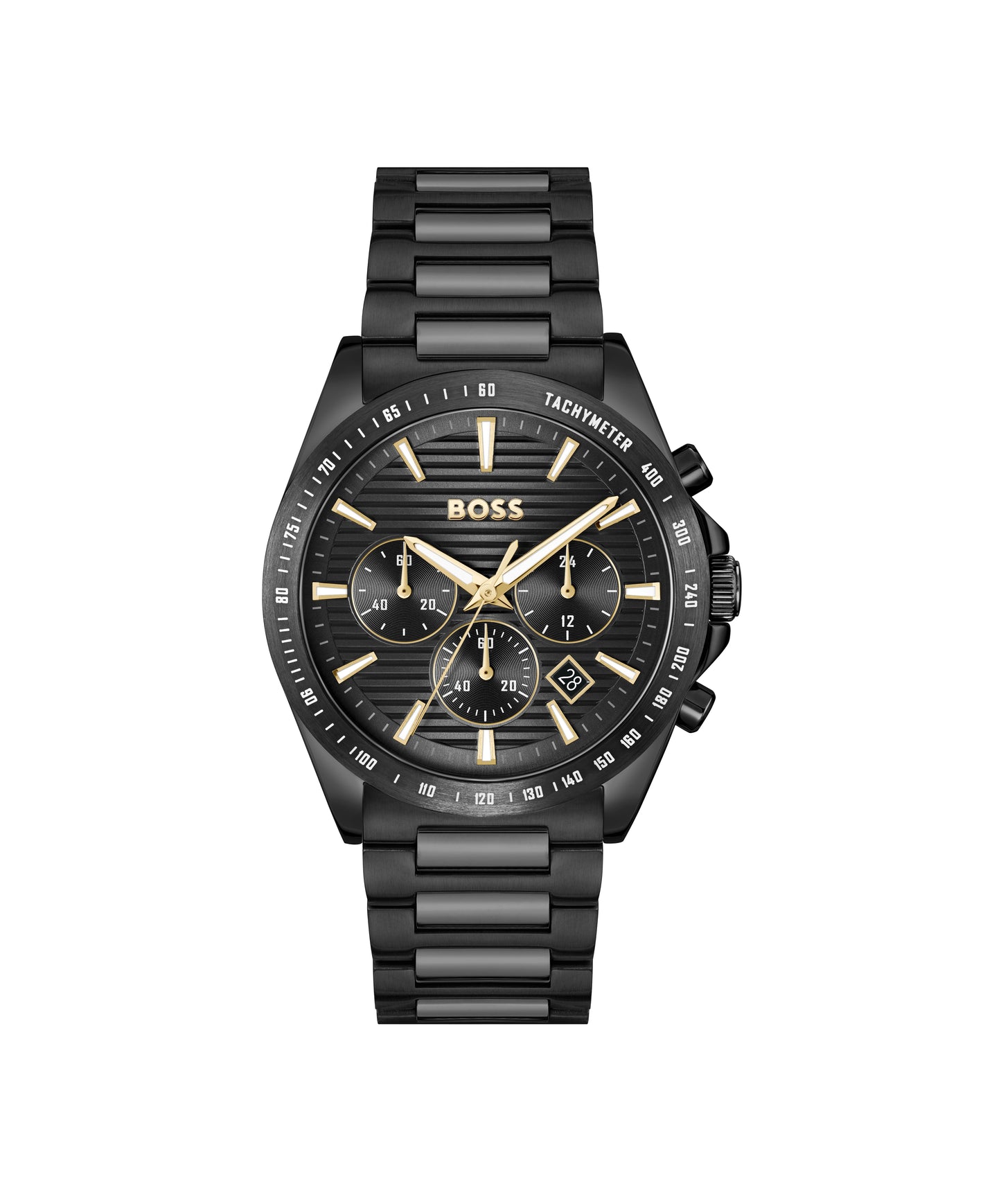Boss Gents Black Chronograph Watch with Gold Accents