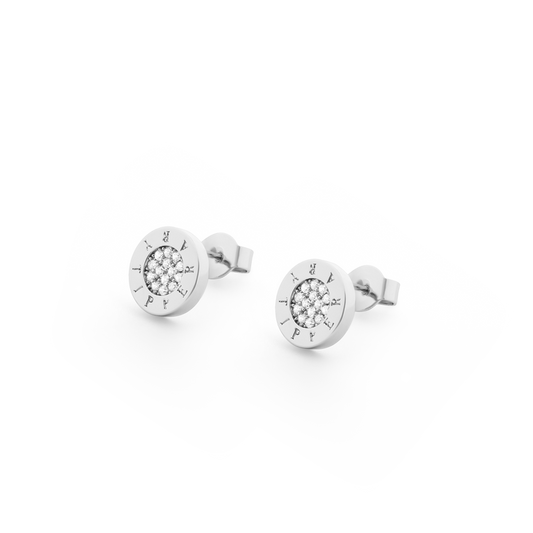 CIRCLE PAVE SILVER STUD EARRINGS