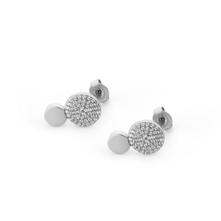 CIRCLE PAVE SILVER 2 CIRCLE EARRINGS