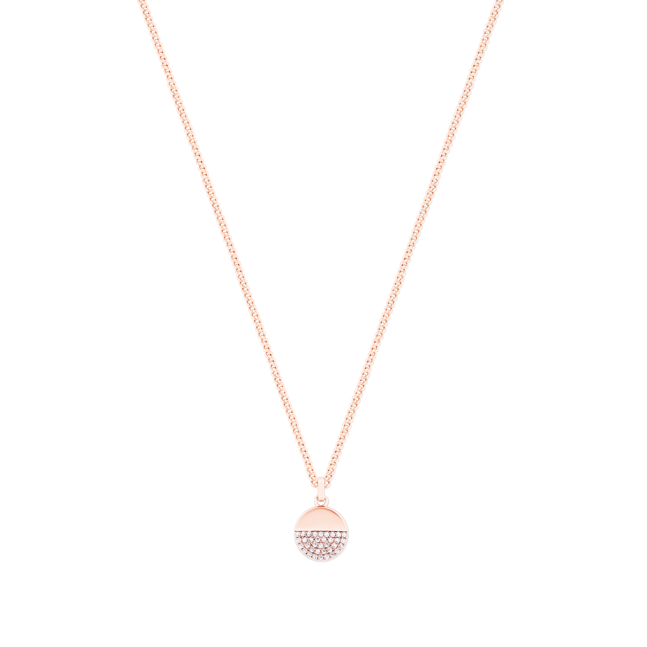 CIRCLE PAVE ROSE GOLD HALF PAVE PENDANT