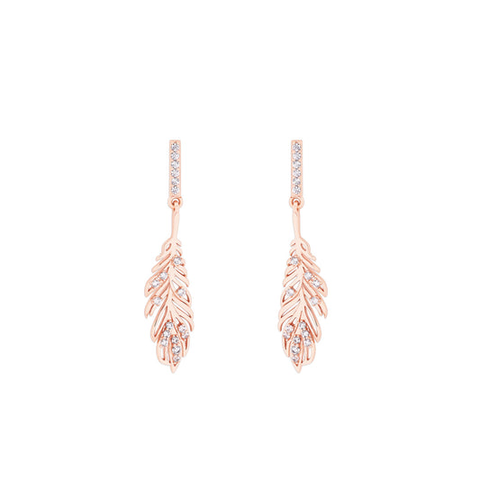 RG FEATHER DROP EARRINGS INSET WITH CLEAR CZ