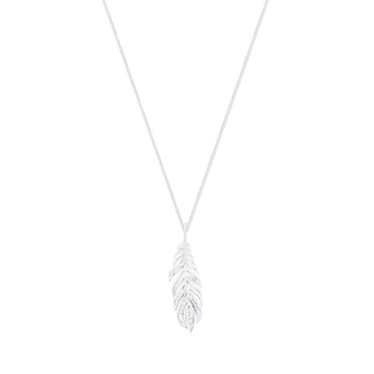 FEATHER PENDANT INSET WITH CZ SILVER