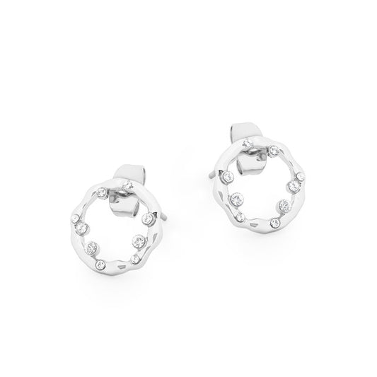 CIRCLE INSET WITH CRYSTAL EARRINGS SILVER