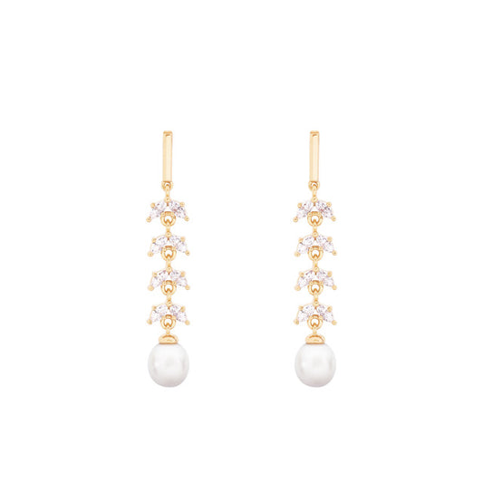 PEARL & CZ DROP EARRINGS GOLD