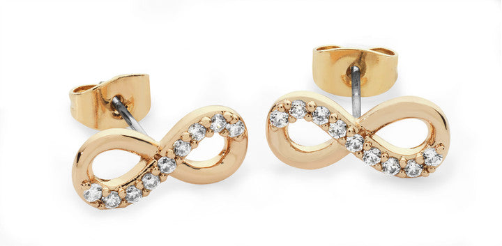 PART STONE SET INFINITY STUD EARRINGS  -GOLD