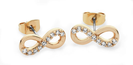 PART STONE SET INFINITY STUD EARRINGS  -GOLD