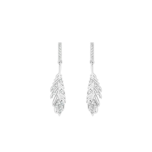 Feather Earrings Inset With Cz Silver