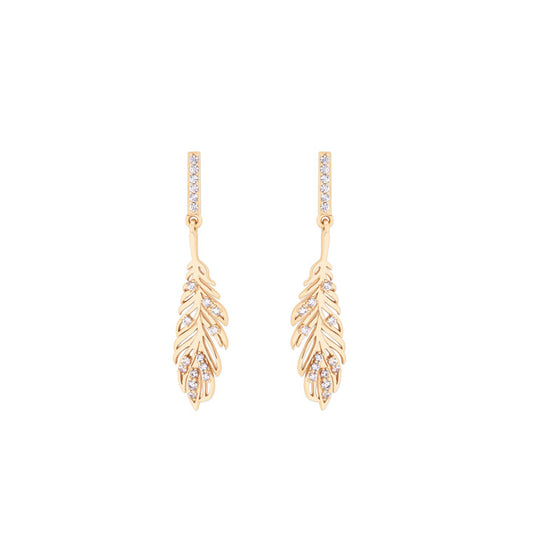 Feather Earrings Inset With Cz Gold
