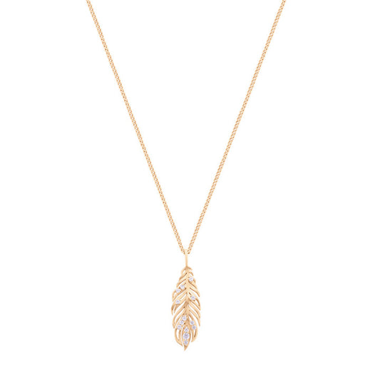 Long Feather Pendant Inset With Cz Gold