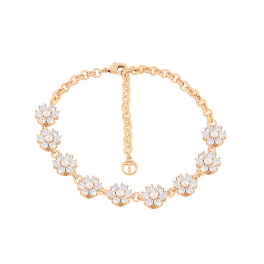 Daisy - Cz & Pearl 9 Daisy Bracelet Gold