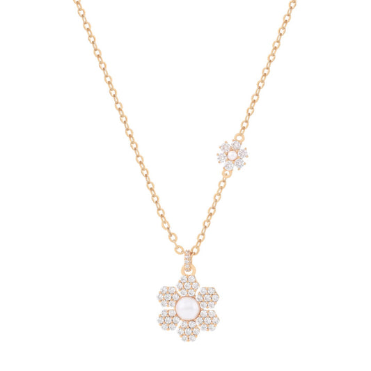 Daisy - Cz & Pearl Pendant Gold