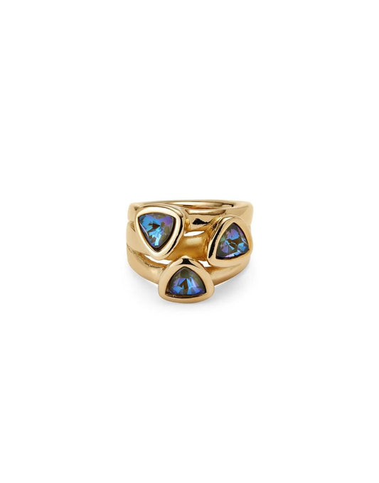 Golden Ring with Multi Coloured Crystals