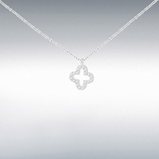 9ct White Gold CZ Petal Necklace