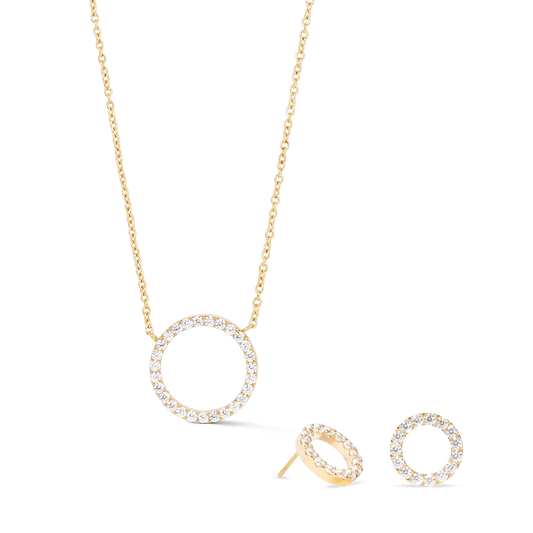 Necklace & Earrings-Sparkling Circle gold-crystal Set