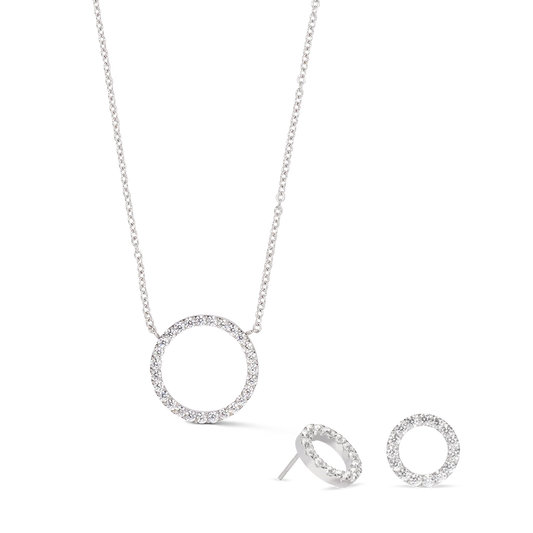 Necklace & Earrings Set-Sparkling Circle silver/crystal
