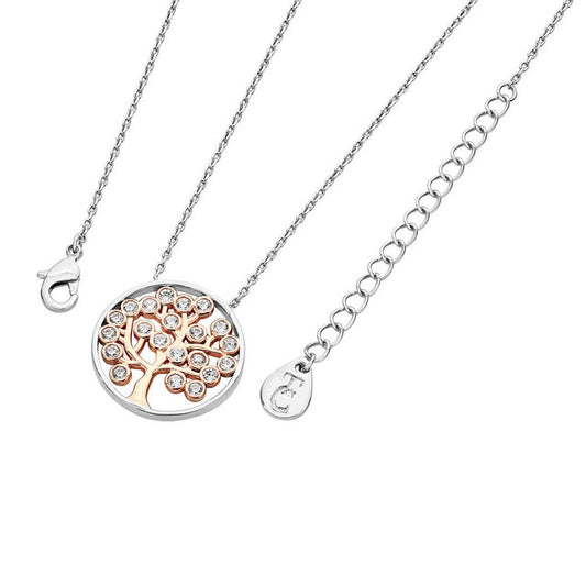 Two Tone Silver/Rose Circle Pendant With Tree