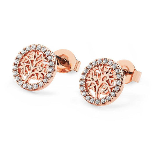 Rose Gold/Cz Tree of life Circle Stud Earrings