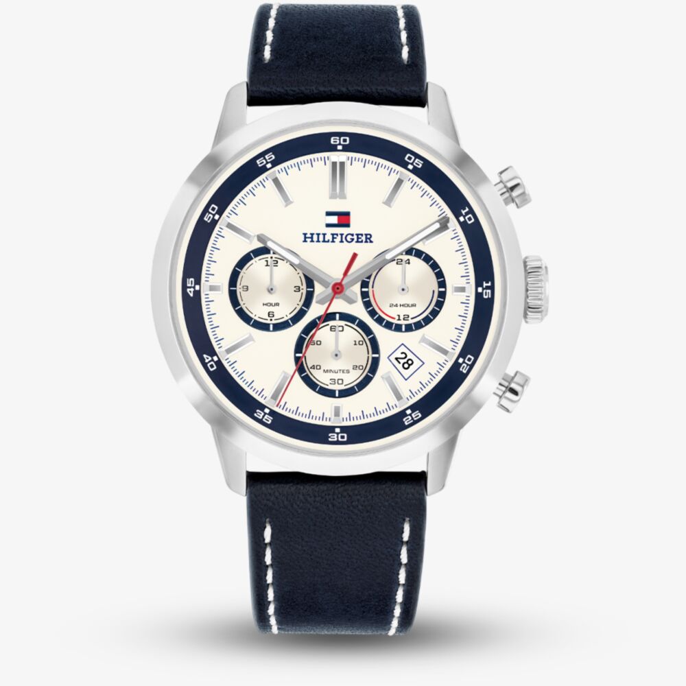 Tommy Hilfiger Mens Kent Chronograph Blue Leather Strap Watch