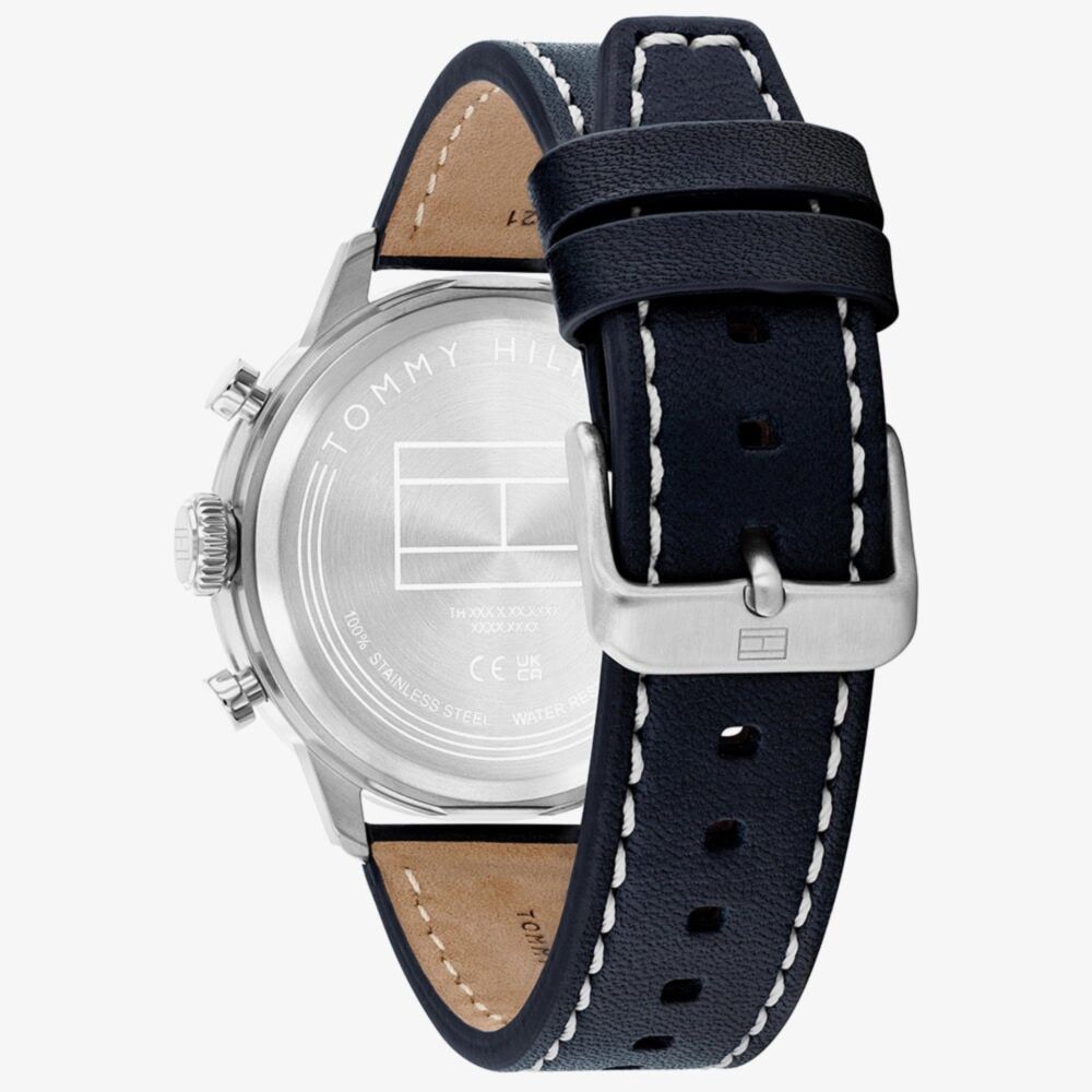 Tommy Hilfiger Mens Kent Chronograph Blue Leather Strap Watch