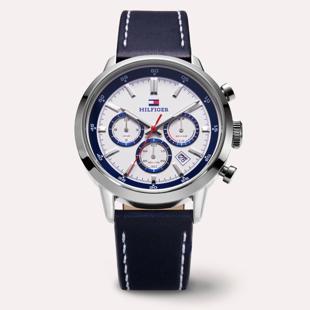 Tommy Hilfiger Mens Kent Chronograph Blue Leather Strap Watch