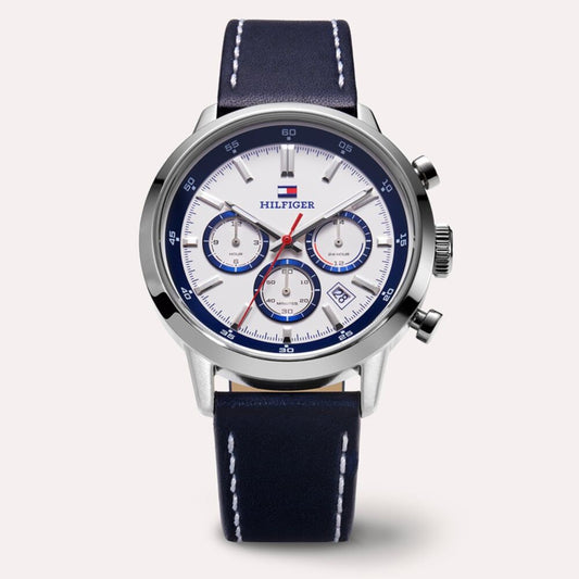Tommy Hilfiger Mens Kent Chronograph Blue Leather Strap Watch