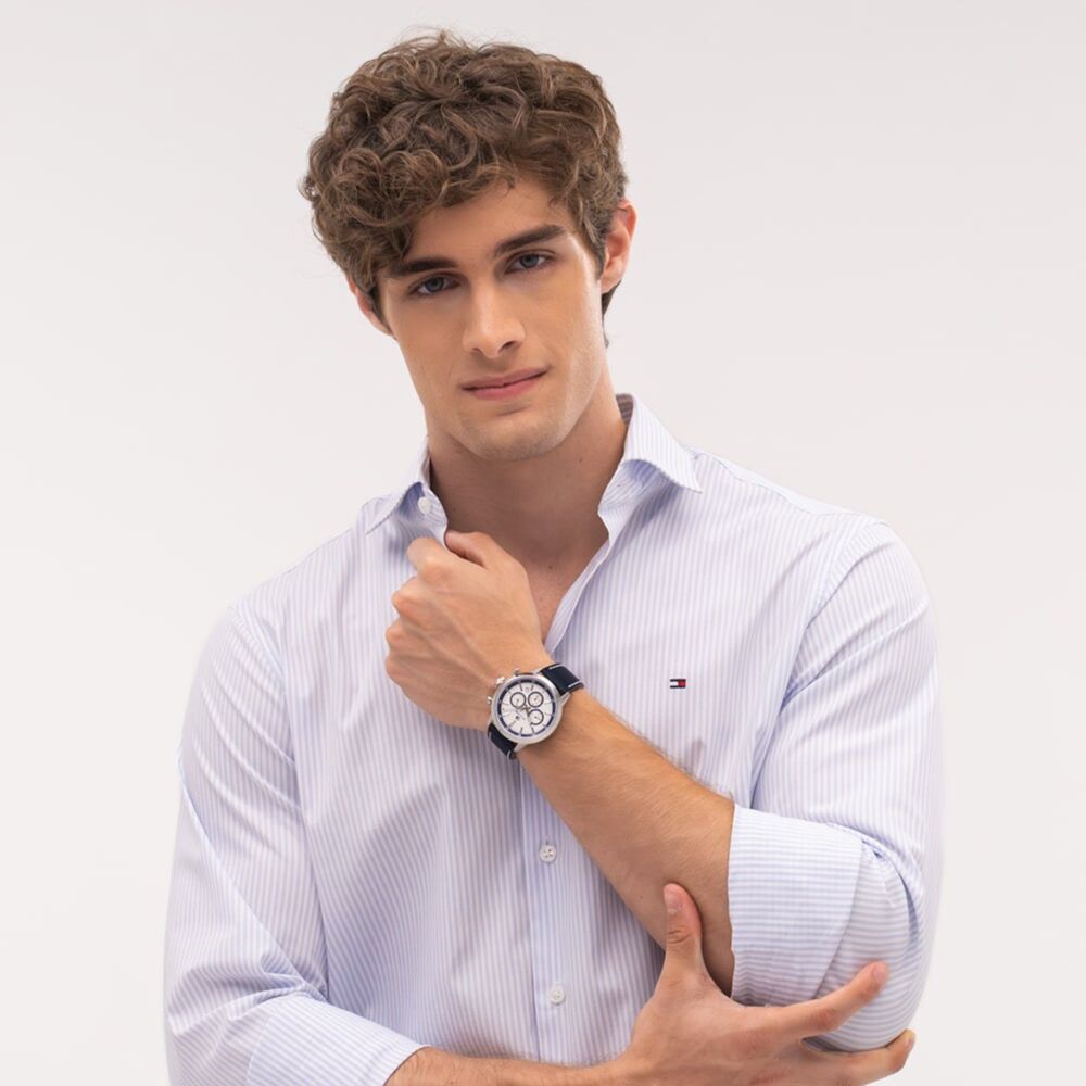 Tommy Hilfiger Mens Kent Chronograph Blue Leather Strap Watch