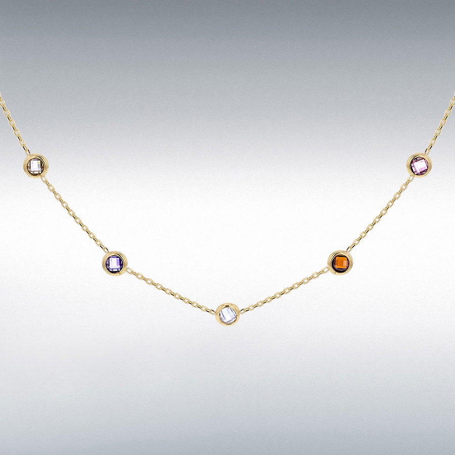 9ct Yellow Gold Multi Coloured CZ Adjustable Necklace