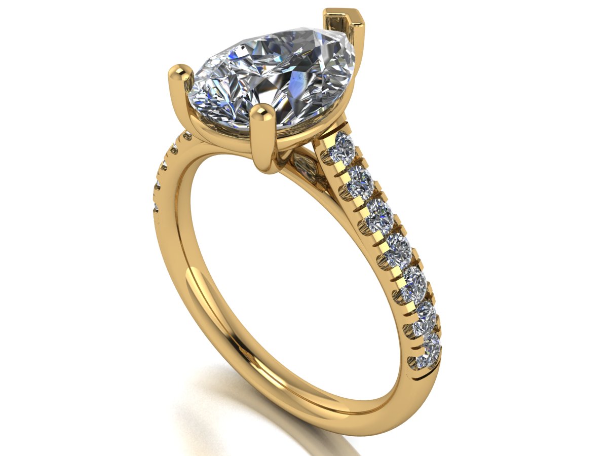 Pear Shape Diamond Ring with Diamond Set Shoulders