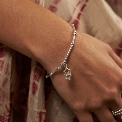 Dainty Moon Cut Sparkle Interlocking Star Bracelet