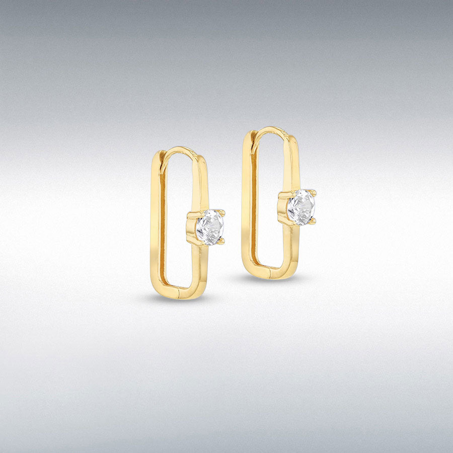 9ct Yellow Gold Rectangular CZ Hoop Earring
