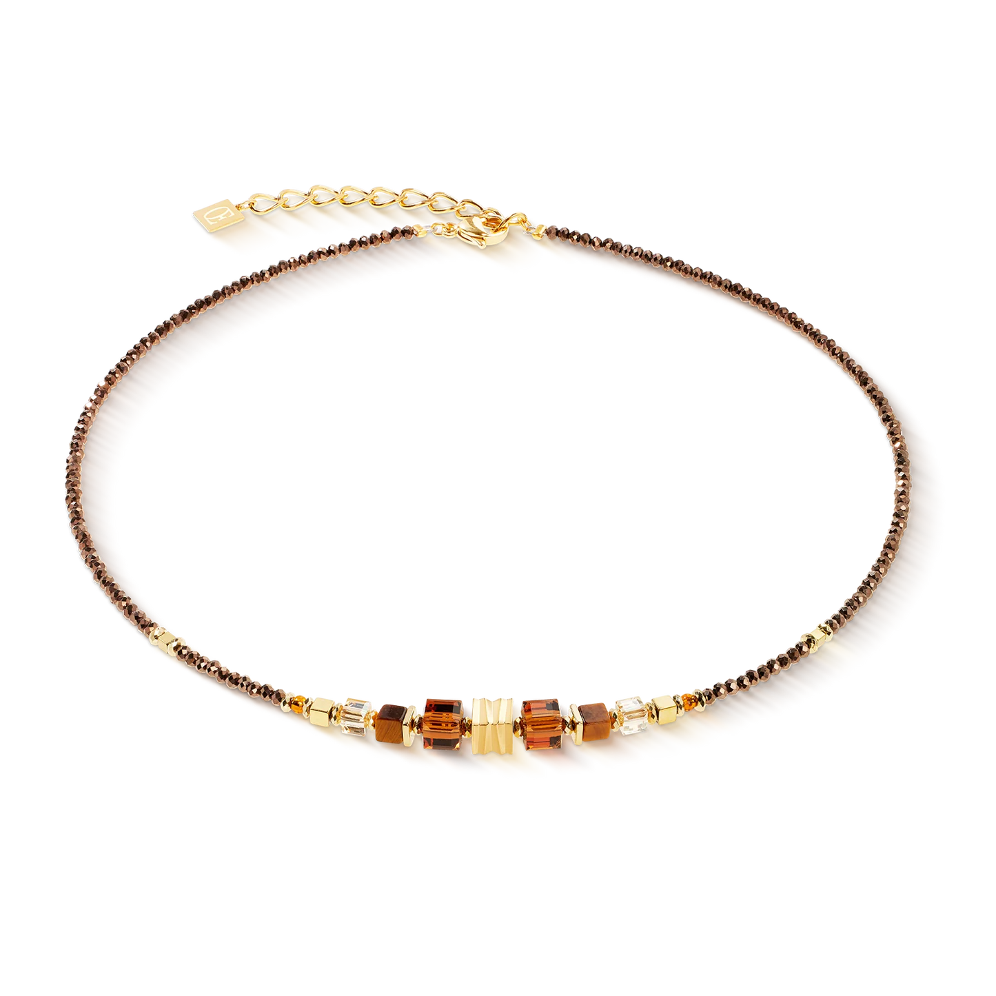 Necklace Wave Cube Flow gold-brown