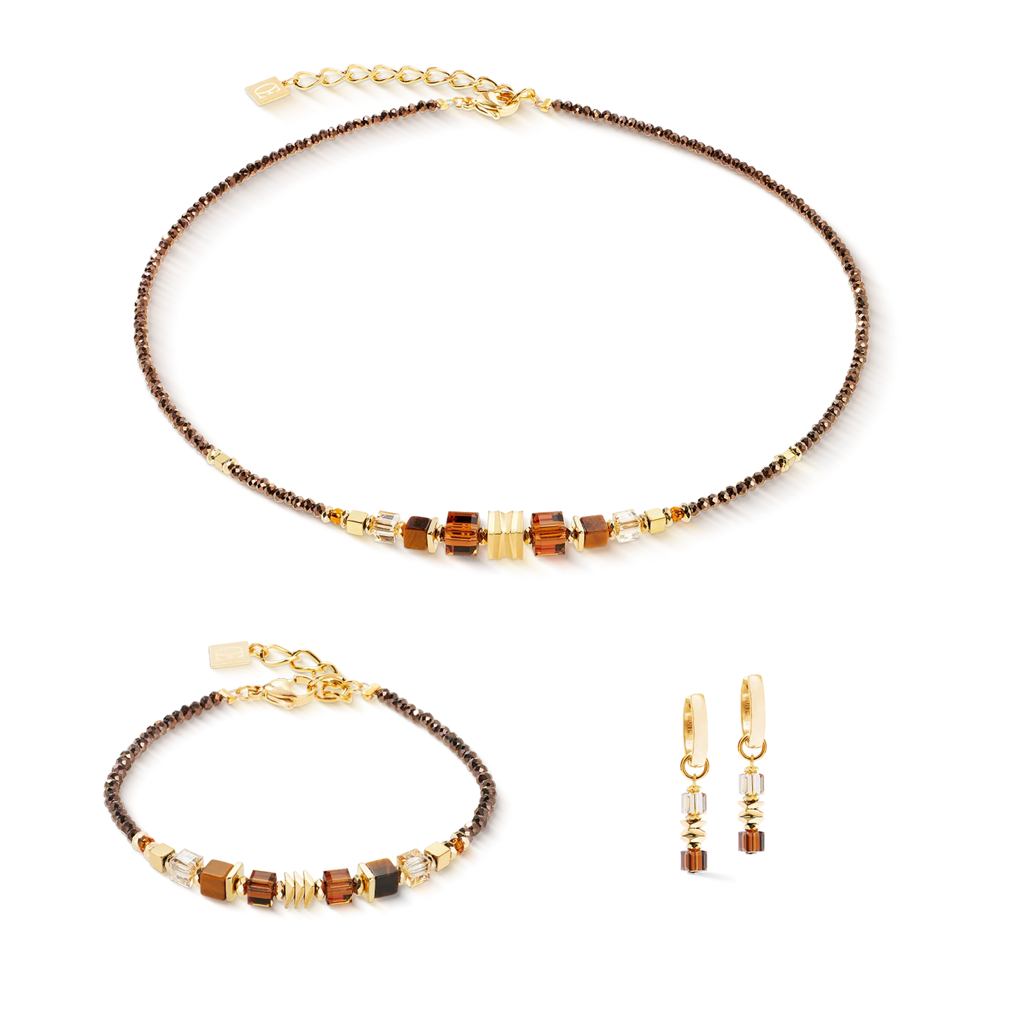 Necklace Wave Cube Flow gold-brown