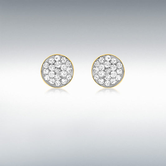 9ct Yellow Gold Pave Set CZ Disc Stud Earrings
