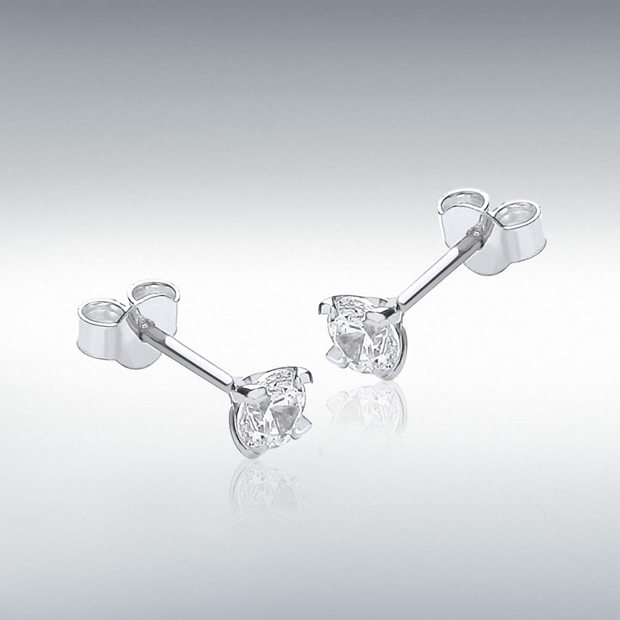 9ct White Gold Round CZ Stud Earrings