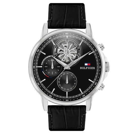 Hilfiger Black Leather Strap Chronograph Watch