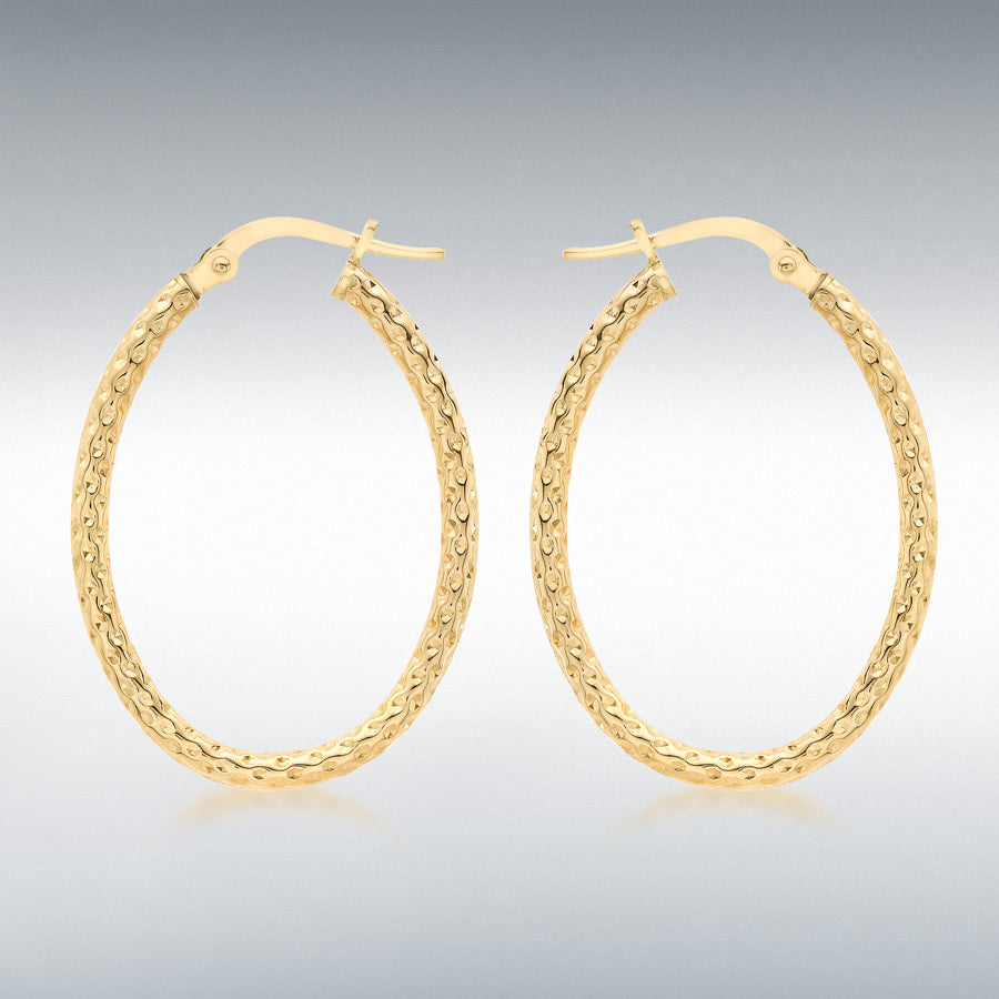 9ct Yellow Gold Diamond Cut Oval Hoop Creole Earrings