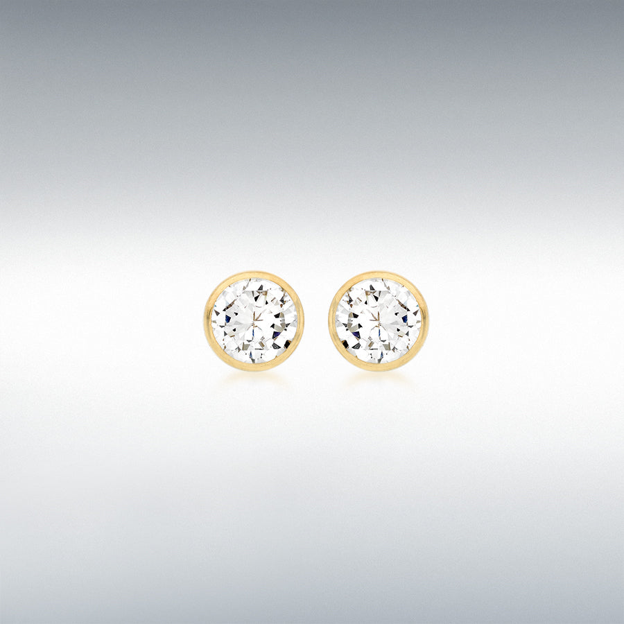 9ct Yellow Gold 4mm CZ 5mm Round Stud Earrings