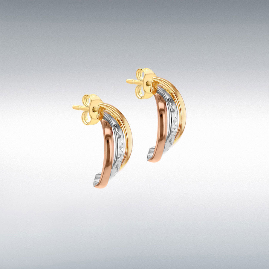 9ct 3-Colour Gold Half Creole Stud Earrings