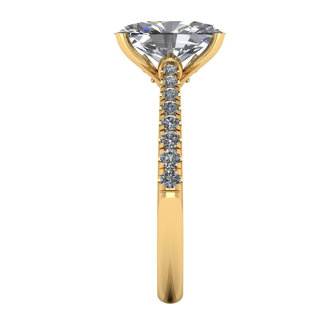 Oval Diamond ring with Diamond set Shoulders and Secret Diamond Setting