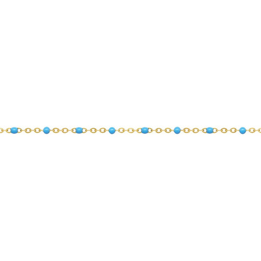 Yellow Gold Flat Cable Bracelet With Blue Epoxy Beads 21 cm