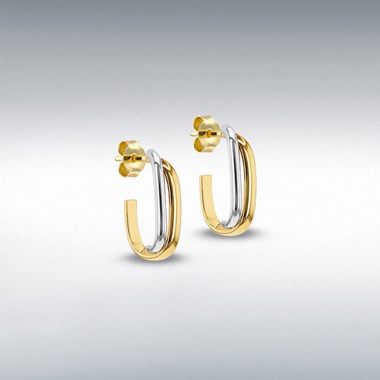 9CT 2-Colour Gold Polished Crossover Half Hoop Earrings